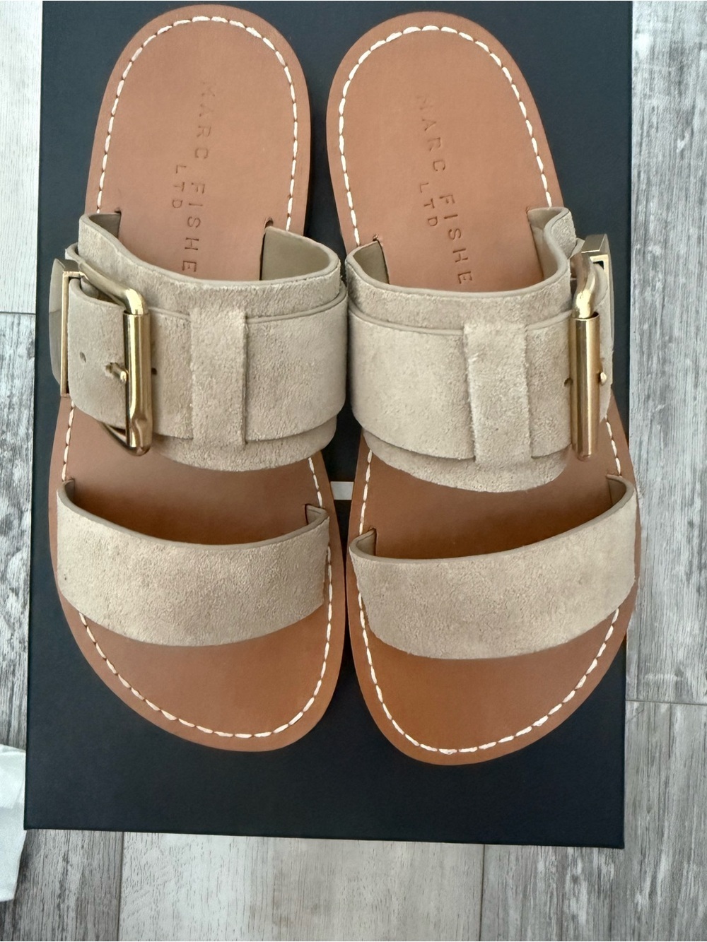 Marc Fisher Tan Leather Slide Sandals Size 6 NIB